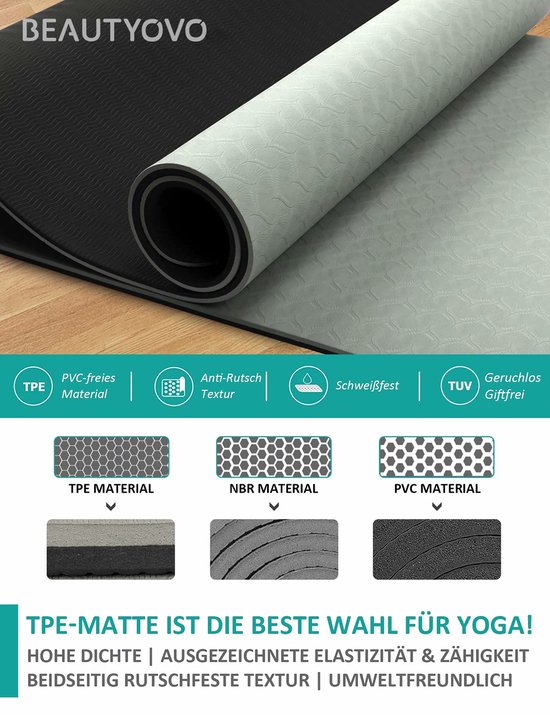 Dikke 8 mm antislip yogamat voor yoga en pilates - 183 x 61 cm — afbeelding 3