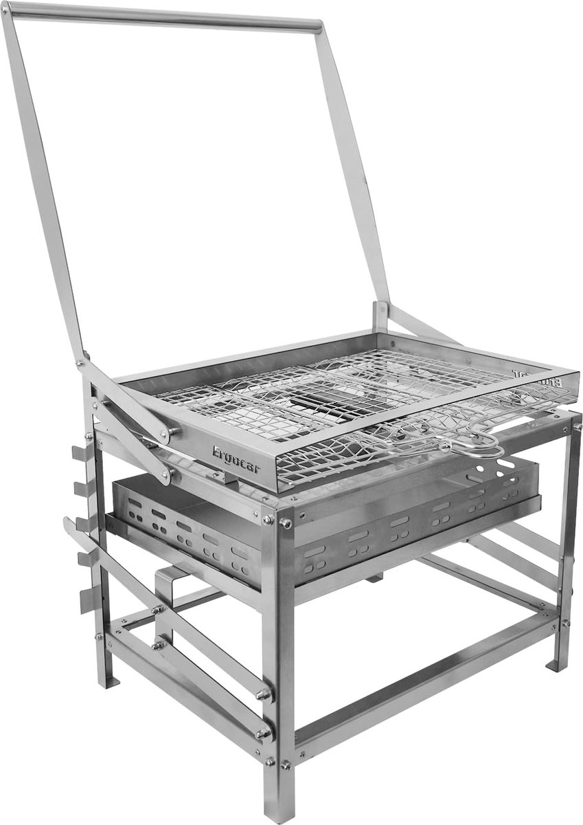 SnelShoppen - Ergocar Houtskoolgrill Outdoor Multifunctioneel Draagbaar Draaibaar Hoogte Verstelbaar 4-Tier Houtskoolbak Voor Roken, Picknicks, Campin