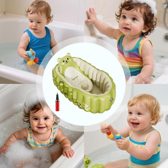 Opblaasbaar Babybad - Draagbaar Opblaasbad - Baby Verzorgen - Met Antislip Zitting - 90 x 58 cm - Beer — afbeelding 3