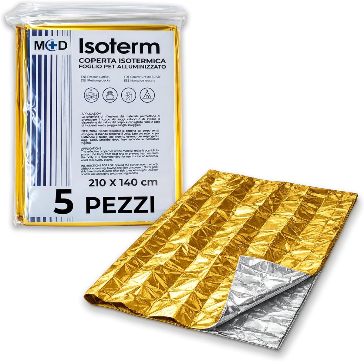 reddingsdeken 210 x 140 cm - goud/zilver - dubbelzijdige folie - snelle thermische bescherming - SnelShoppen