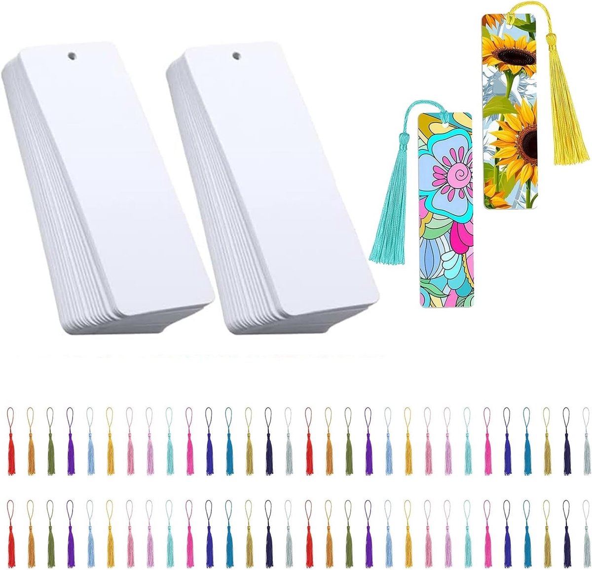 60 Stuks Lege Witte Papieren Boekenleggers met 60 Kwastjes voor DIY Creaties en Cadeaus, 14 x 5 cm