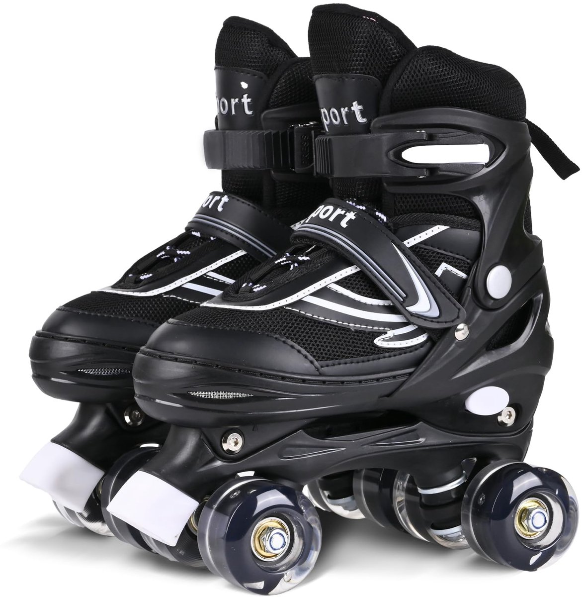 SnelShoppen - Rolschaatsen voor Kinderen, Verstelbare Quad Skates voor Meisjes en Jongens, 4 Maten (M 34-37), Geschikt voor Binnen en Buiten, Zwart