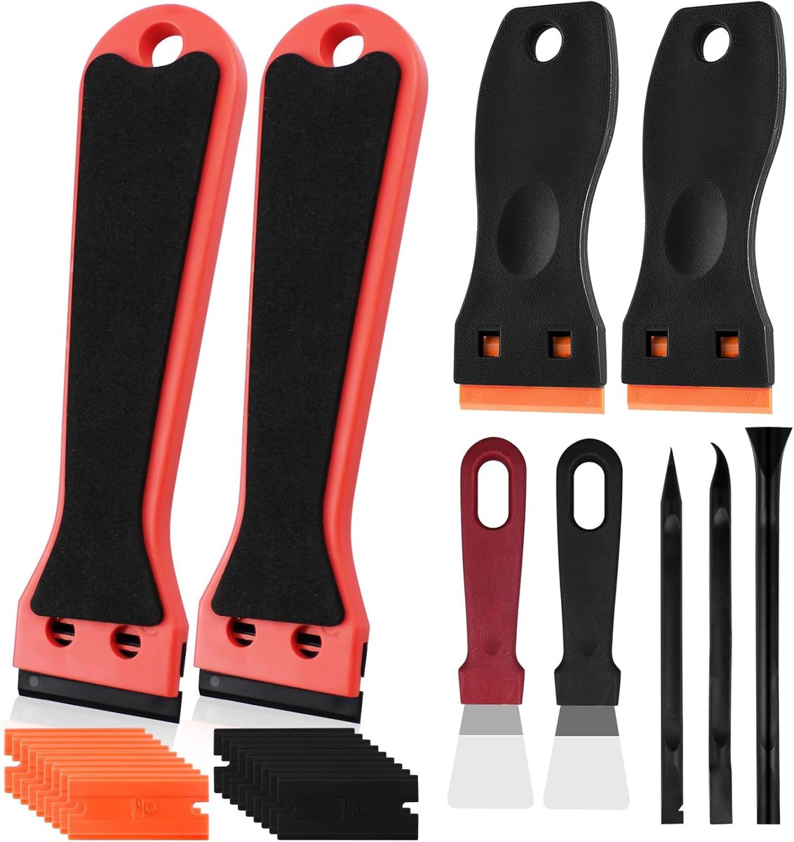 SnelShoppen - 4 Stuks Plastic Schraper Set met 100 Plastic Bladen, 2 Couteau à Enduire, Ideaal voor Vinyl Stickers, Ramen Reinigen en Lijmresten Verwi