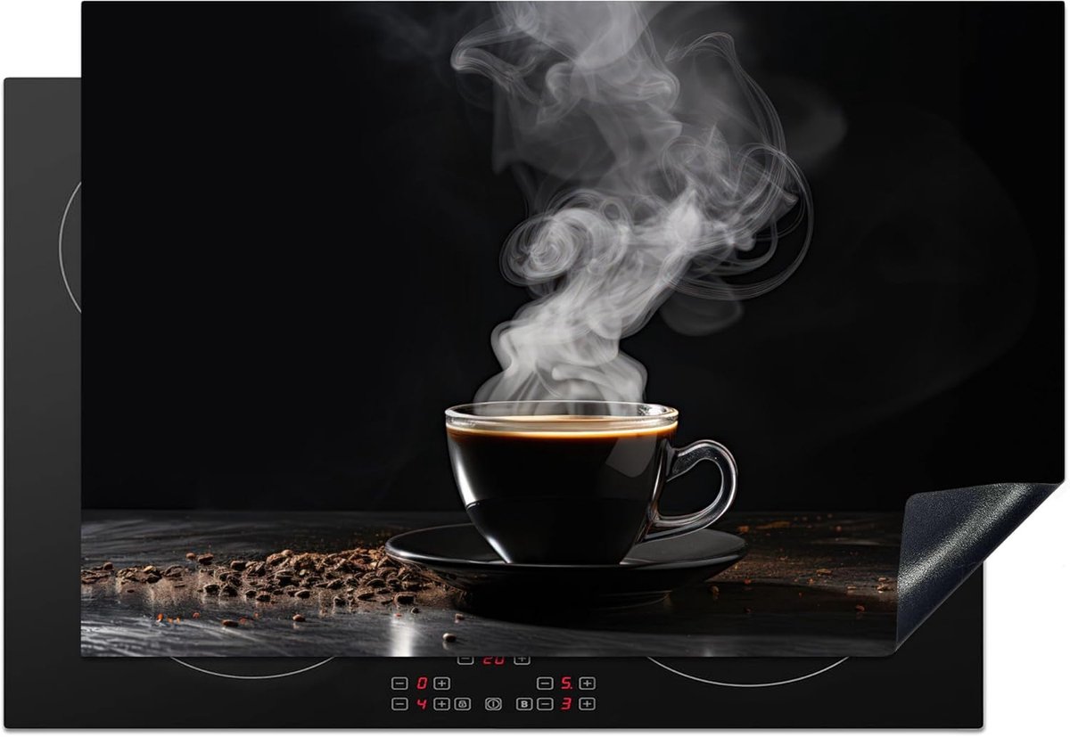 SnelShoppen - Inductiekookplaat Beschermer 78x52cm - Keuken Decoratie Antislip Mat - Koffie - Zwart - Koffiebessen - Still Life