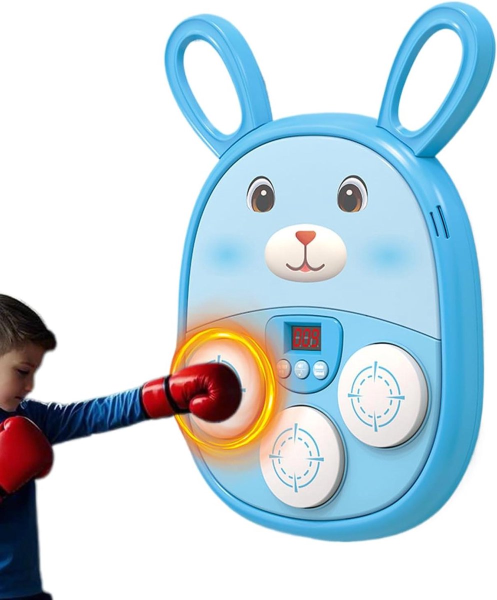Muziek Boksmachine - Boksmat Kinderen - Interactief Trainen - LED Muziekdoel - USB Opladen - Blauw