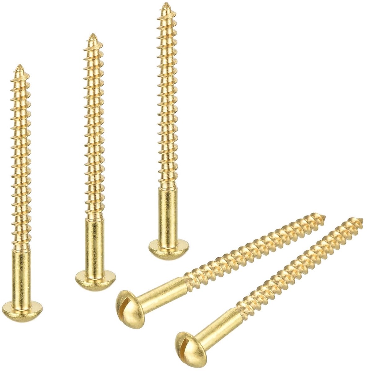 Houten schroeven M5 x 60 mm sleuf ronde kop messing zelftappende