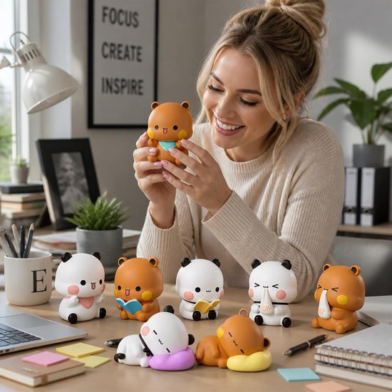Dudu figuren, schattige Bubu Dudu-decoratie, schattige minifiguren, auto-dashboarddecoraties, panda-beer, Kawaii, cadeaus voor koppels, kinderen, meisjes, jongens, kantoor, bureau, kamerdecoratie — afbeelding 2