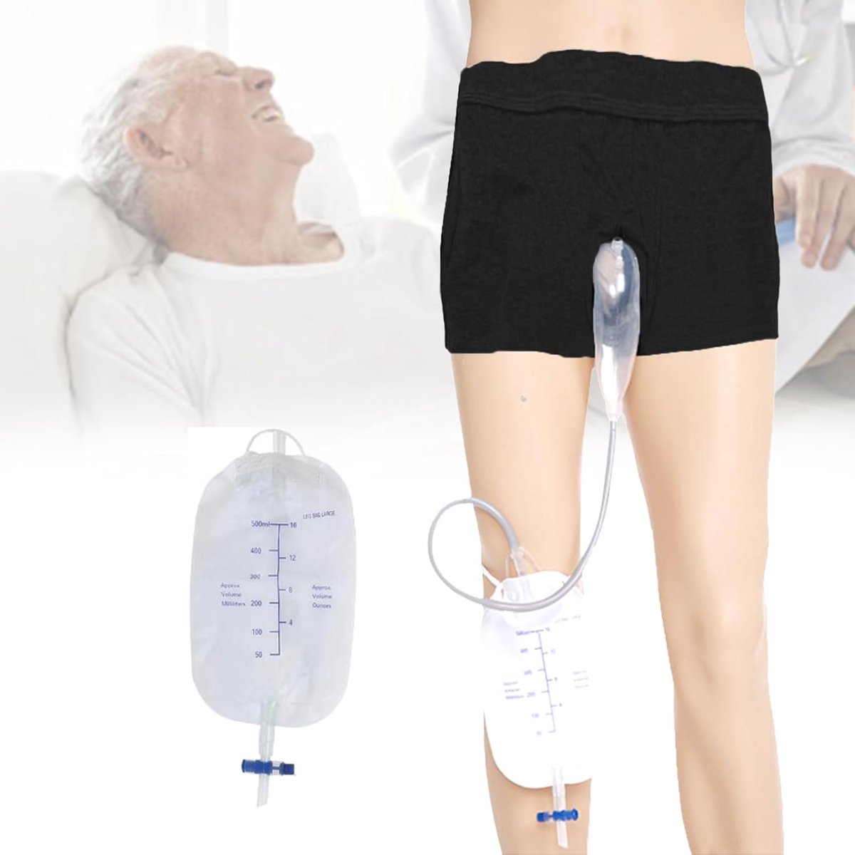 urinesysteem houder tas - 500ml herenurinal plas zak incontinentie broek, draagbare morsbestendige verzamelaar urinaire drainage voor bedlegerige ouderen (S)