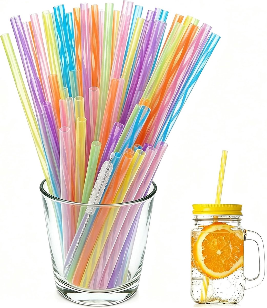 Herbruikbare rietjes met 2 rietjesborstels, 120 stuks plastic rietjes