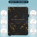 Zwarte A5 hardcover agenda 2027 met gouden 'You Are Unlimited' opdruk en decoratie.