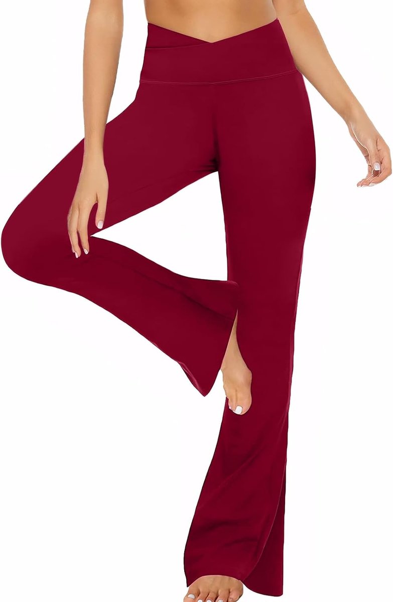 Yogabroek voor dames, hoge taille, booucut, slagbroek, ondoorzichtig