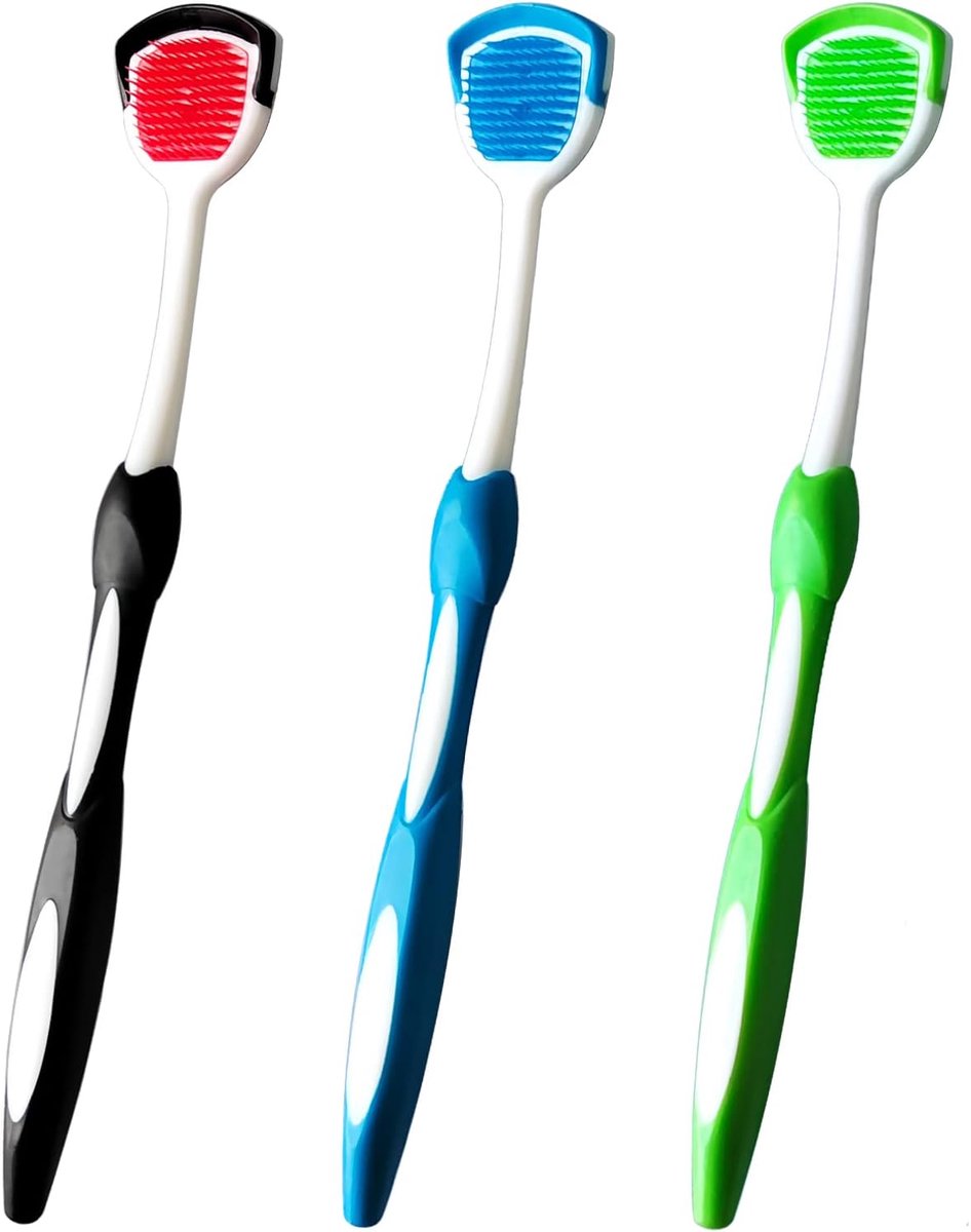 Tongborstel – tongschraper – tongreiniger – schraapborstel – tongreinigerborstel – tongborstel helpt bij het bestrijden van een slechte adem (zwart & blauw & groen).