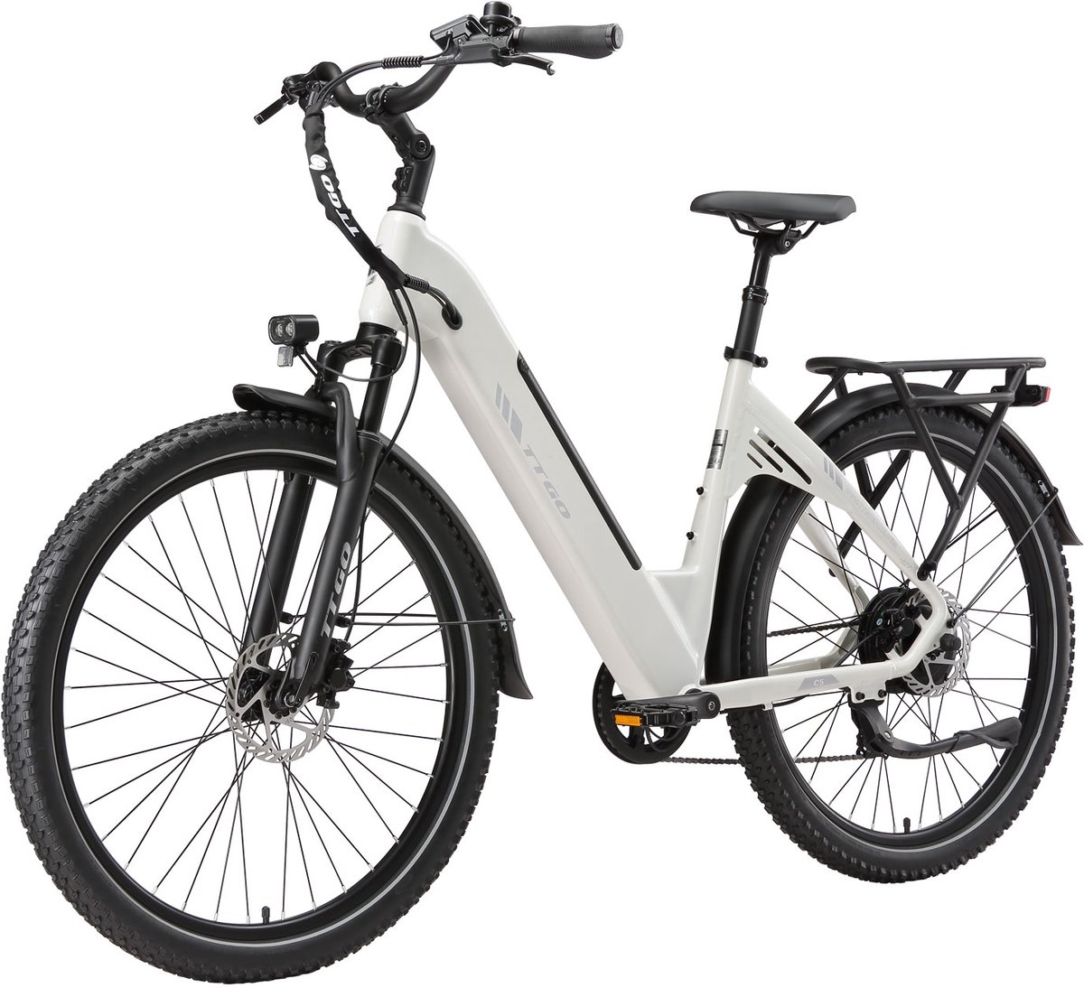 TTGO C5 Elektrische Fiets – 250W Motor – 48V 13.5Ah Accu – 90-110 km Bereik – 27.5"×2.4" Banden – Drievoudige Vering – Shimano 7s – Hydraulische Schijfremmen - Wit thumbnail 2