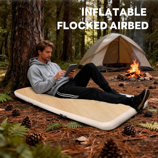Luchtmatras Camping - Opblaasbaar Matje - Rust en Avontuur - Hoge Sterkte PVC - 200x65x15cm - Houtnerf van Merkloos — afbeelding 4