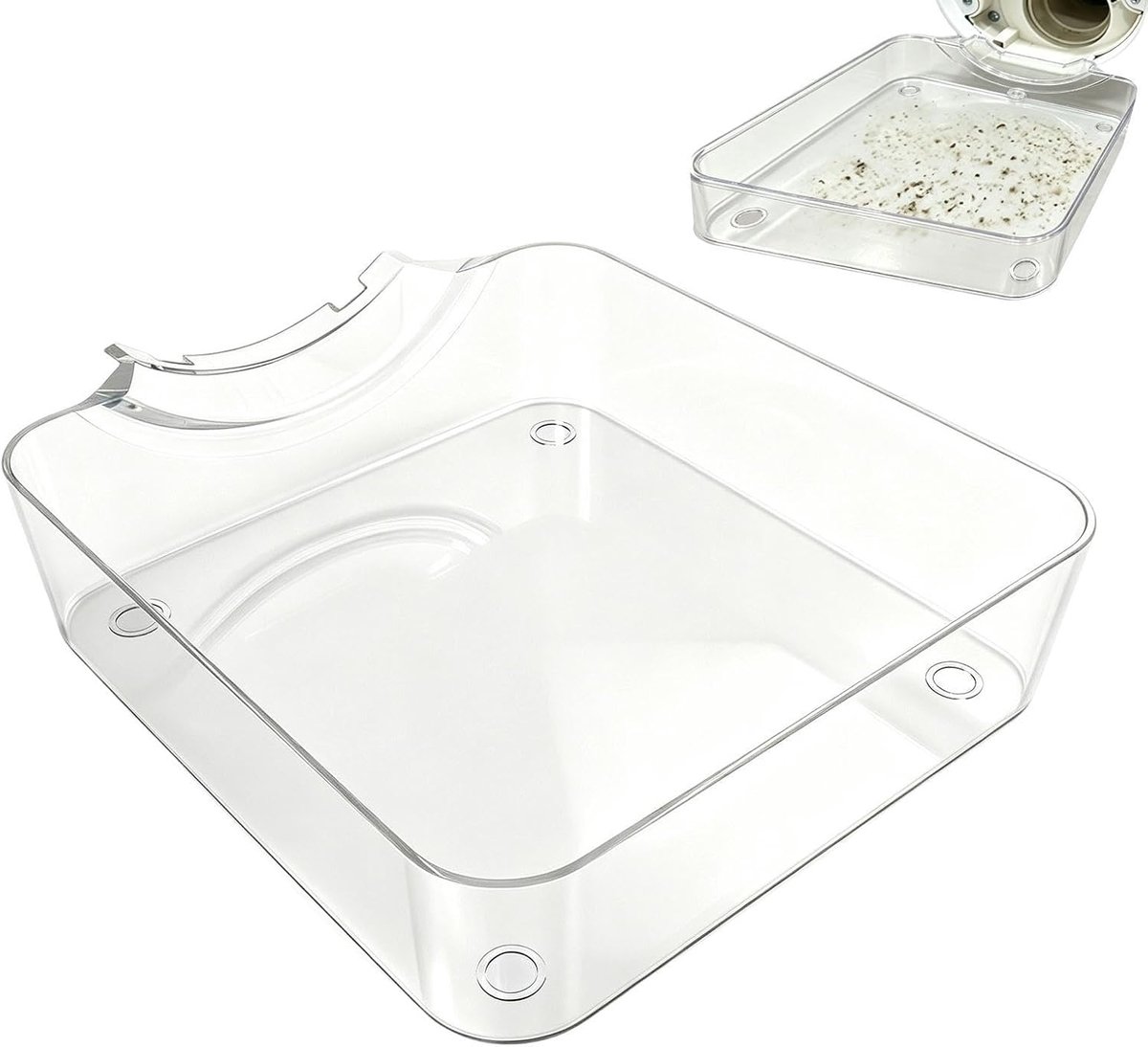 Wasmachine Afvoeropvangbak - Universele Lekbak Wasmachine - Opvangtrechter voor Filter Reiniging - Wateropvang tegen Lekkage - Wasmachine Onderhoud Accessoire - Transparant - 16.4 × 17.4× 4.5 cm