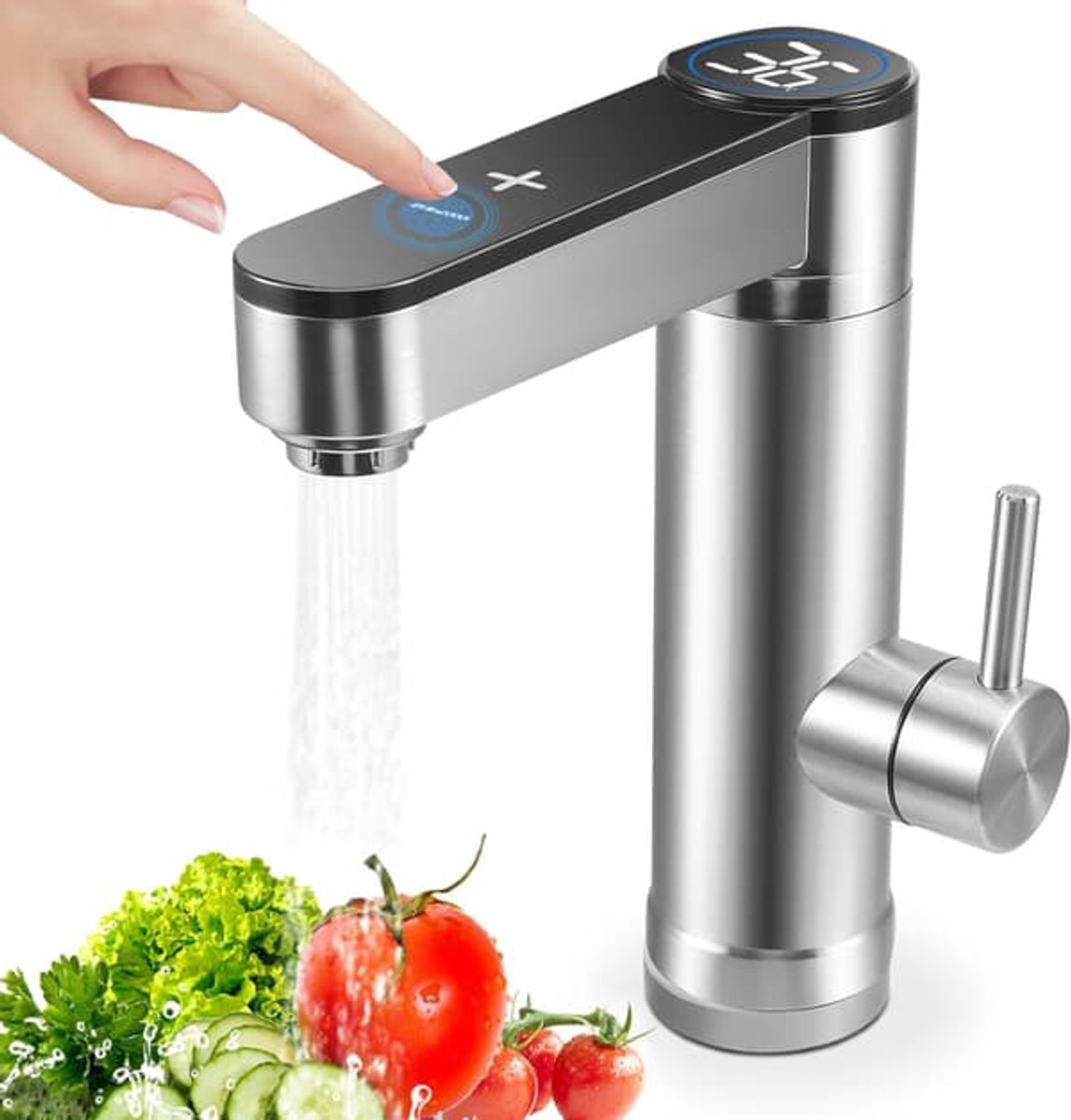 Doorstroomwaterkraan, 3000 watt, 230 volt, geschikt voor keukens, elektrische doorstroomwaterverwarmer, kokendwaterkraan met digitaal LED-display.