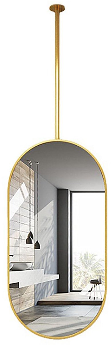 Spiegel met metalen frame, make-upspiegel, op een staaf gemonteerde badkamerspiegel, badkamerscheerspiegel, decoratieve wandspiegel in de hal, wandspiegel, passpiegel (Color : Gold, Size : 40