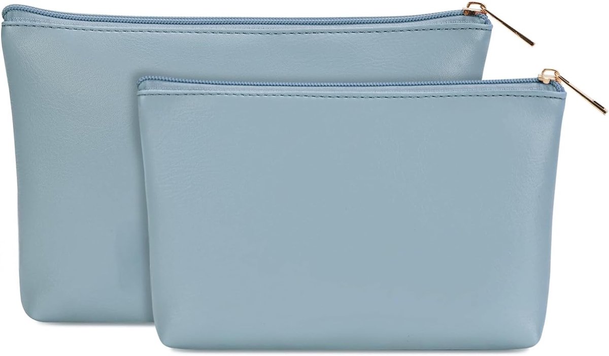 make-uptas voor handtassen en portemonnees, 2 stuks van veganistisch leer, draagbare make-uptassen voor vrouwen met rits (patent aangevraagd), Blauw