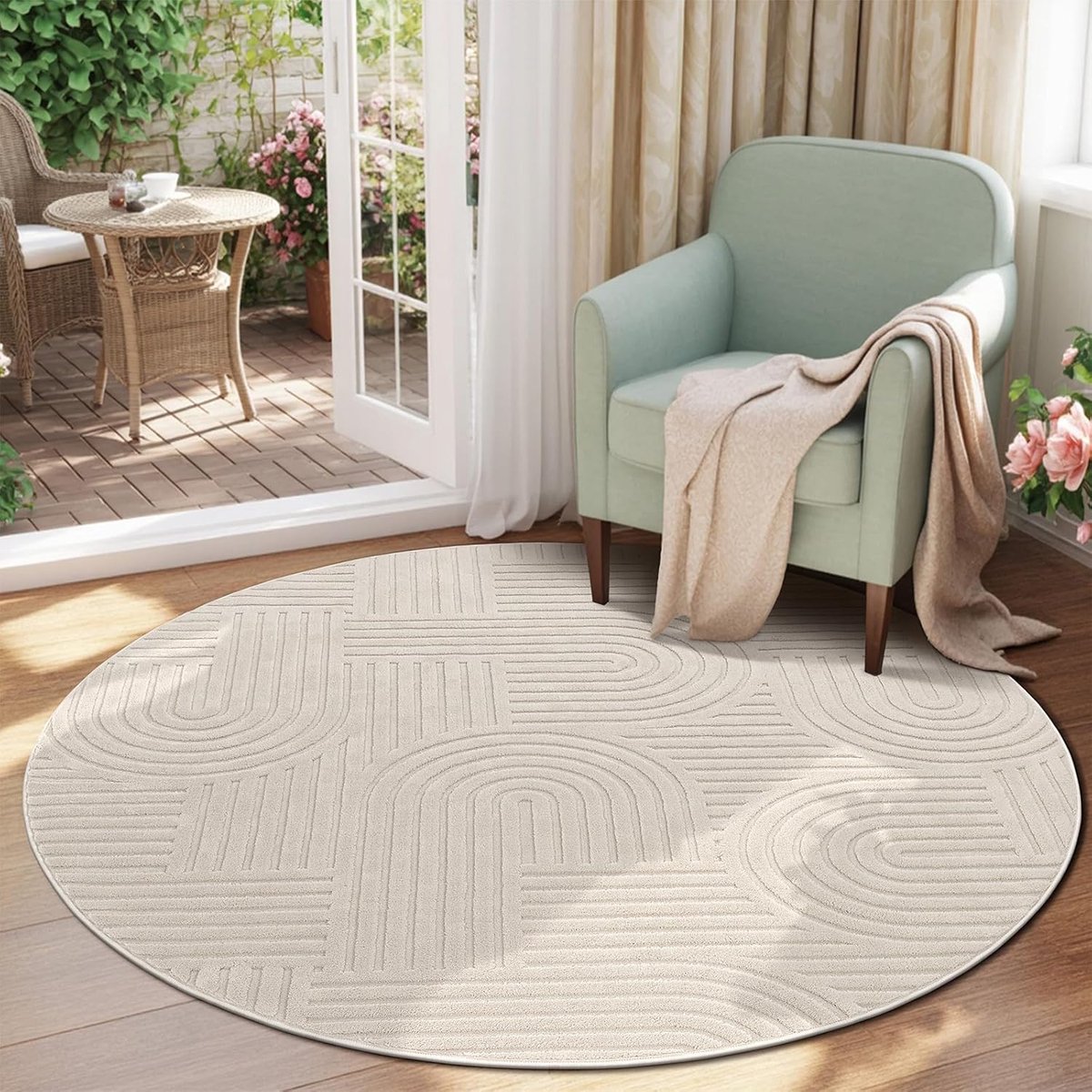 Vloerkleden voor woonkamer, 200 cm machinewasbare tapijten, beige zachte pluizige tapijten, antislip, rond tapijt voor slaapkamer, kantoor, eetkamer, lounge