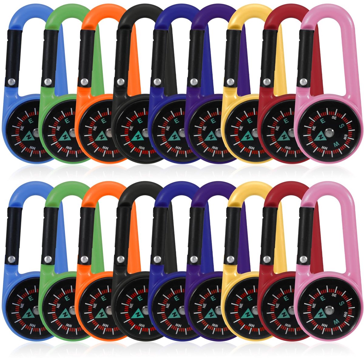 18 stuks kompas met karabijnhaak, mini-kompas-sleutelhanger, multifunctioneel draagbaar voor outdoor, wandelen, kamperen