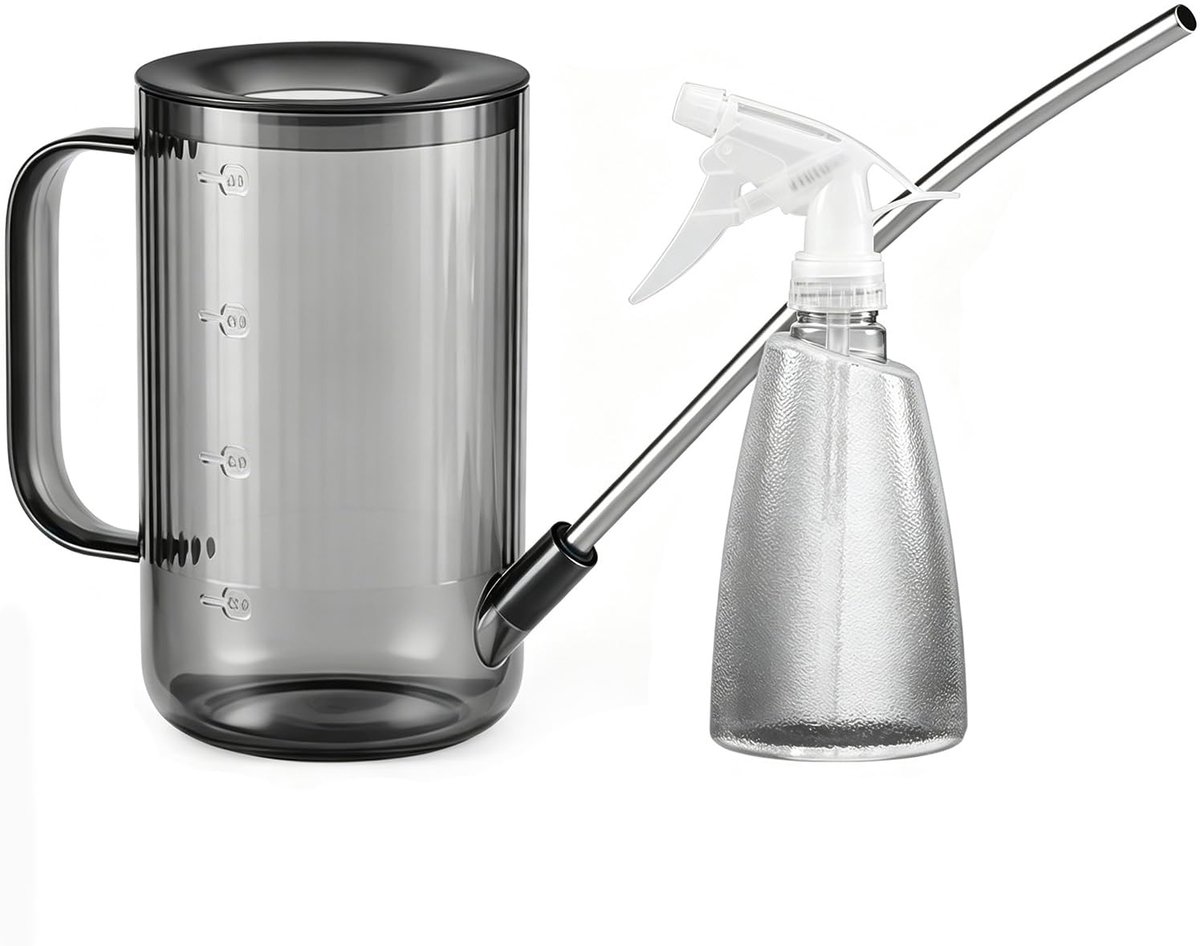 Gieter voor planten binnen en buiten, 1 liter met 500 ml, spuitfles, kunststof, plantensproeier, spuitfles, sproeifles voor het gieten van planten, bloemen, vetplanten, grijs