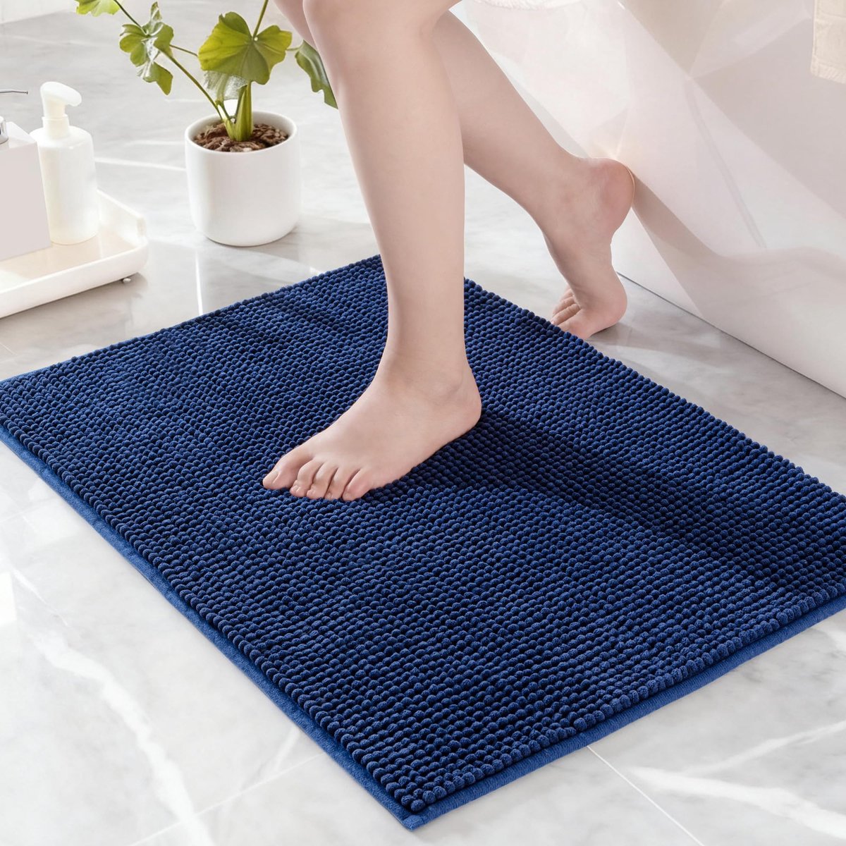 Mezcla Badkamermat 50 x 80 cm, extra zachte antislip absorberende waterchenille-badtapijten, machinewasbaar, sneldrogende badmatten voor badkamervloer, douche, woondecoratie, marineblauw
