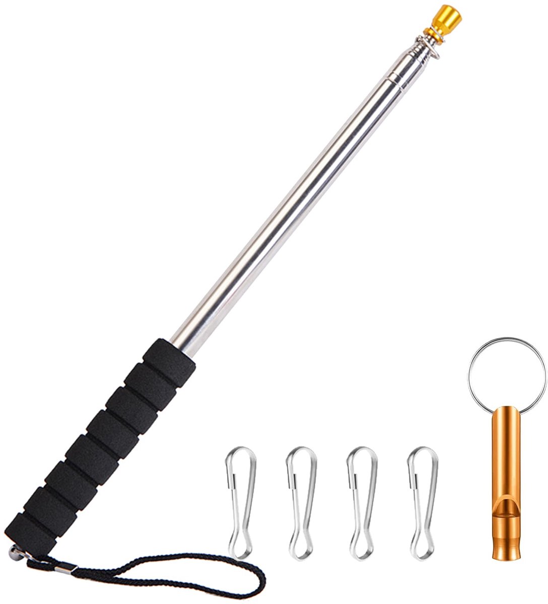 Telescopische vlaggenstang, 3 meter, draagbare telescopische vlaggenstang, vlaggenmast van roestvrij staal met antislip handgreep, clip en opvouwbare wijsstang voor camping, reisgids
