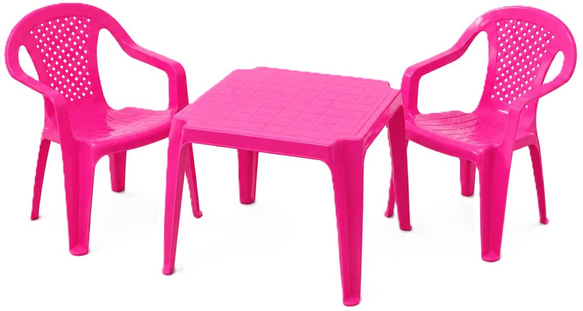 Pro garden kinder tuinset - roze - kunststof - kindertafel en stoeltje - binnen/buiten
