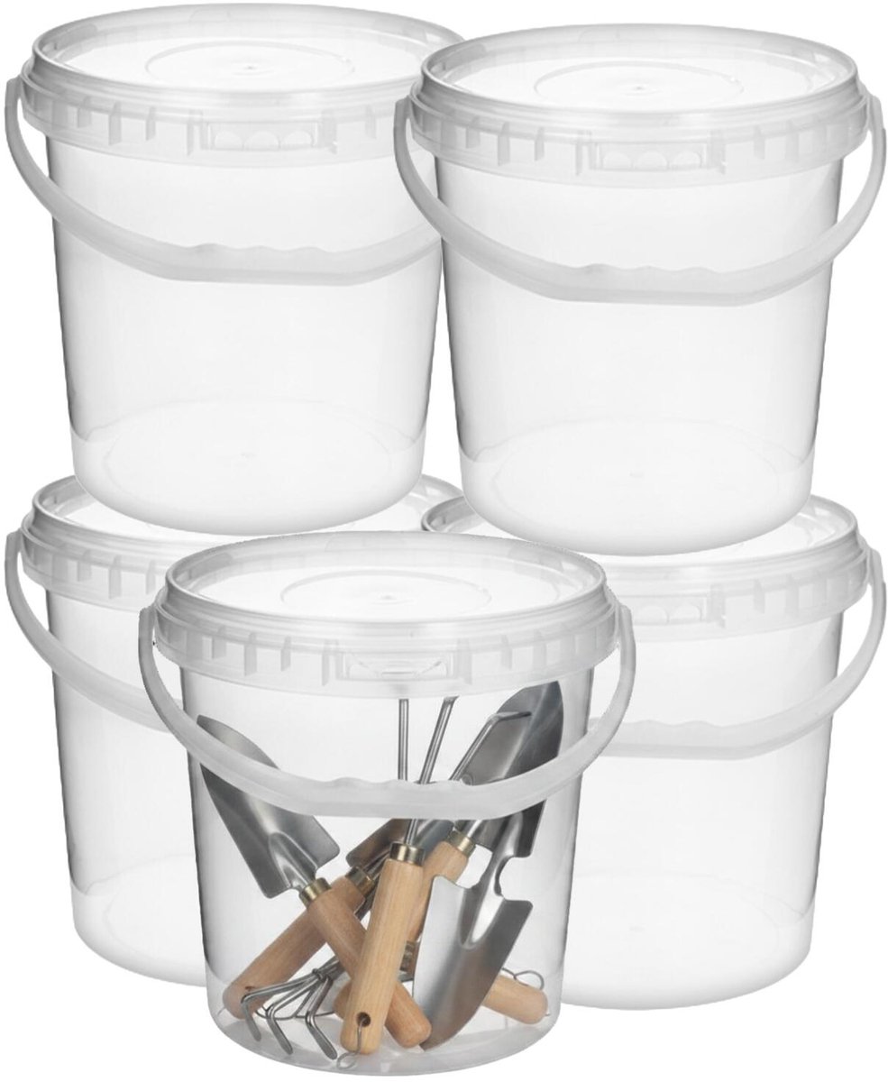CM Opslag emmer/box met deksel en handvat - 5x - transparant - 10 liter - voedsel - dierenvoer - korrels - lege containers - wecken