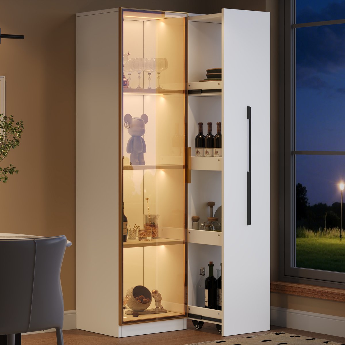 Zubaliya Vitrinekast - 70x40x160 cm wit - met LED-verlichting - zijladen - glazen deuren