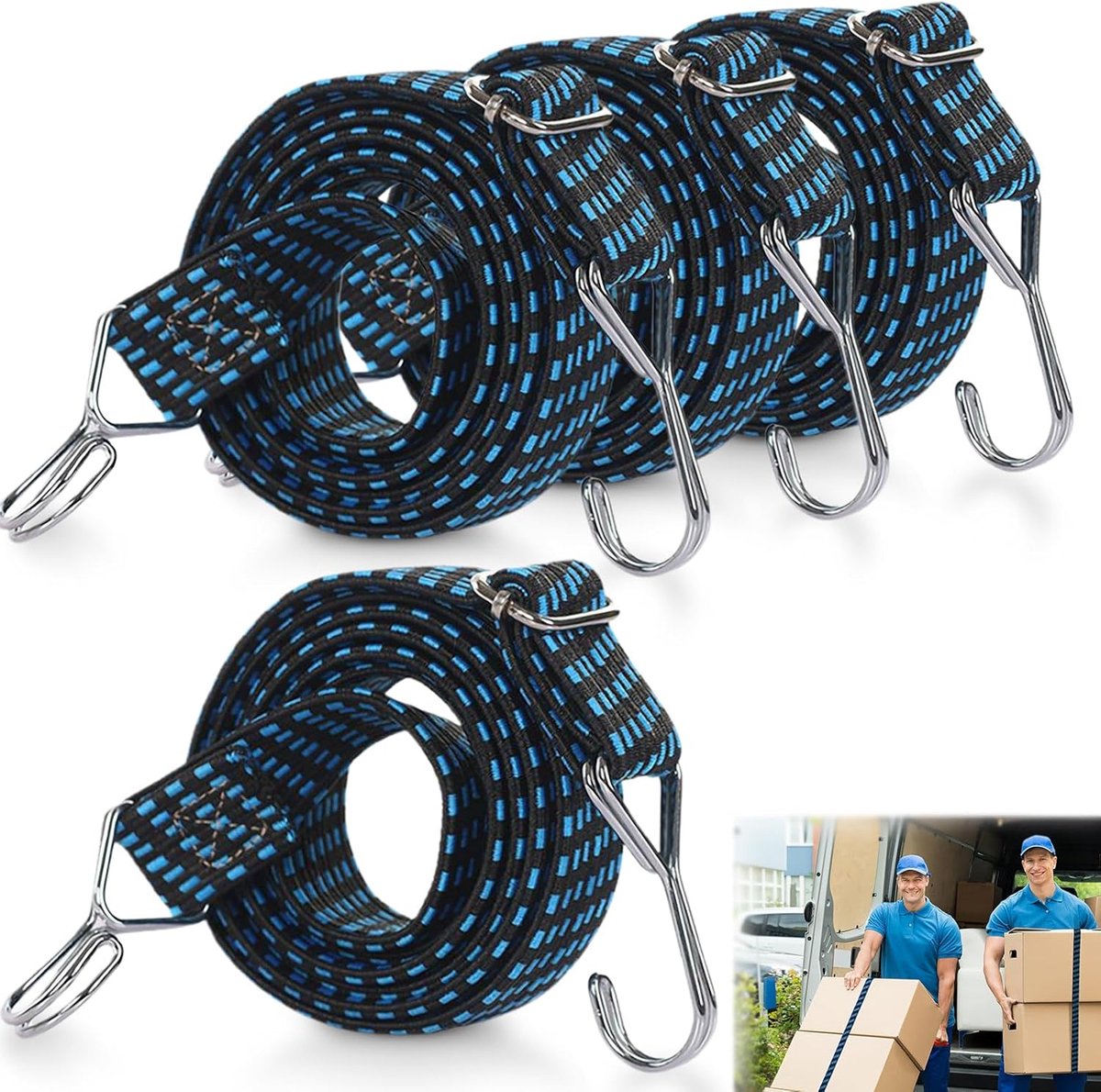Spanrubber met haken, platte expander spanbanden, 1 m lengte, bagagespanner, rubberen spanner voor steekwagen, bagagedrager, fiets, motorfiets, camping (4 stuks, 1 m x 3 cm, stuk, 1)