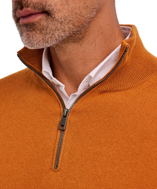 FALKE Luxury Classic Halfzip hoge kwaliteit elegant kasjmier trui heren bruin - maat L