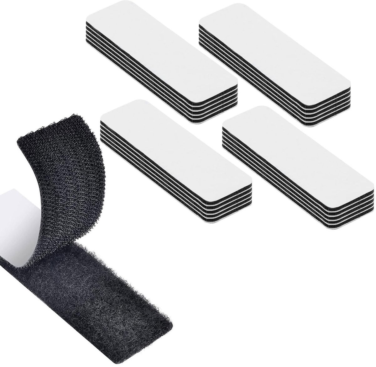 Dailygoods - Klittenband, zelfklevend, extra sterk, 12 stuks, rechthoekige klittenbandsluiting, dubbelzijdig, herbruikbaar, zwart, zelfbevestigende kleefpads, 3 x 10 cm, voor huishouden, doe-het-zelf en