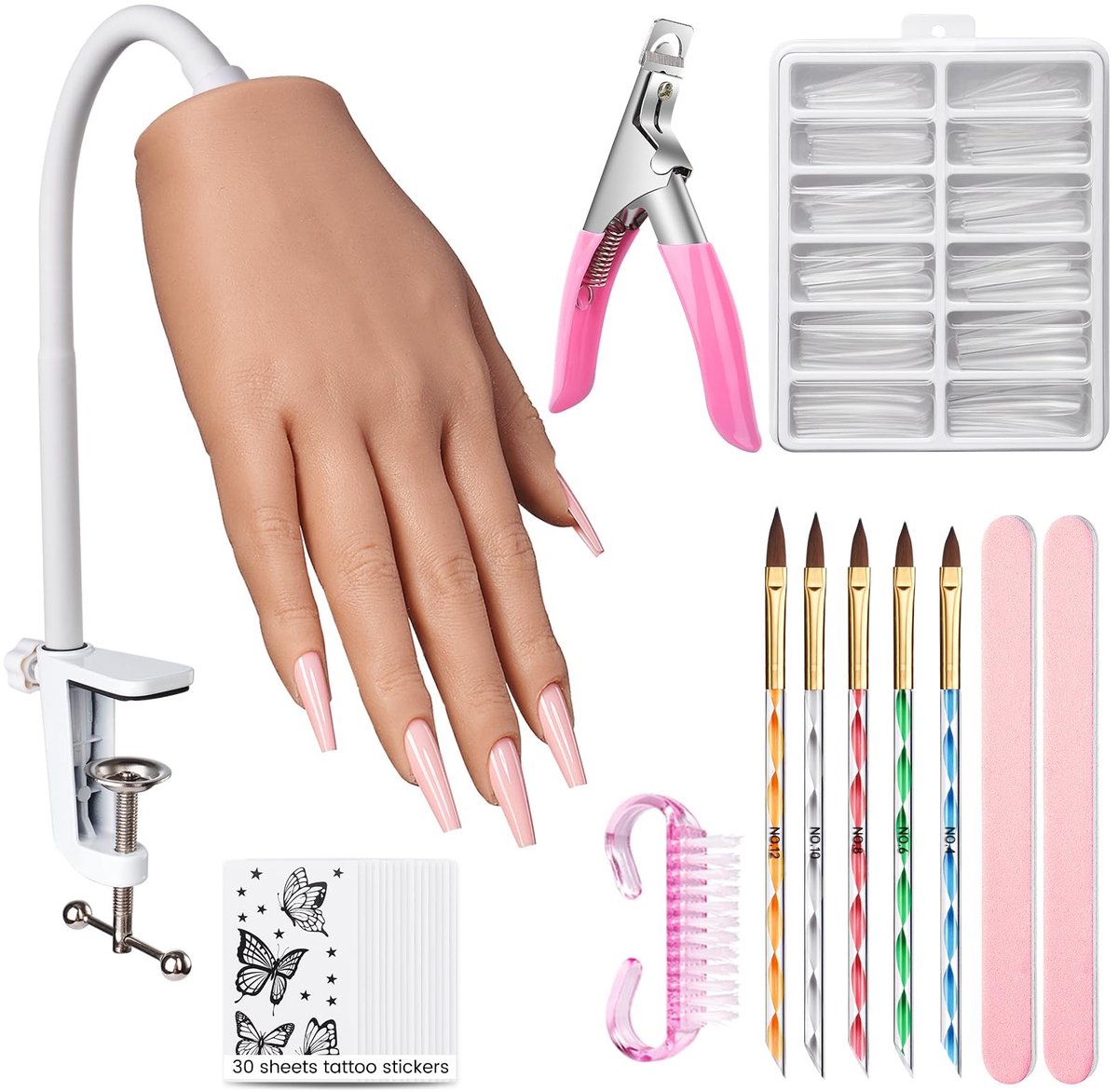 Dailygoods- Oefenhand flexibele gewrichten - Nagelset - Nageldesignset - Nagelpraktijkhand - Nagelvijlen/buffer - 100 reserve-nagelpunten
