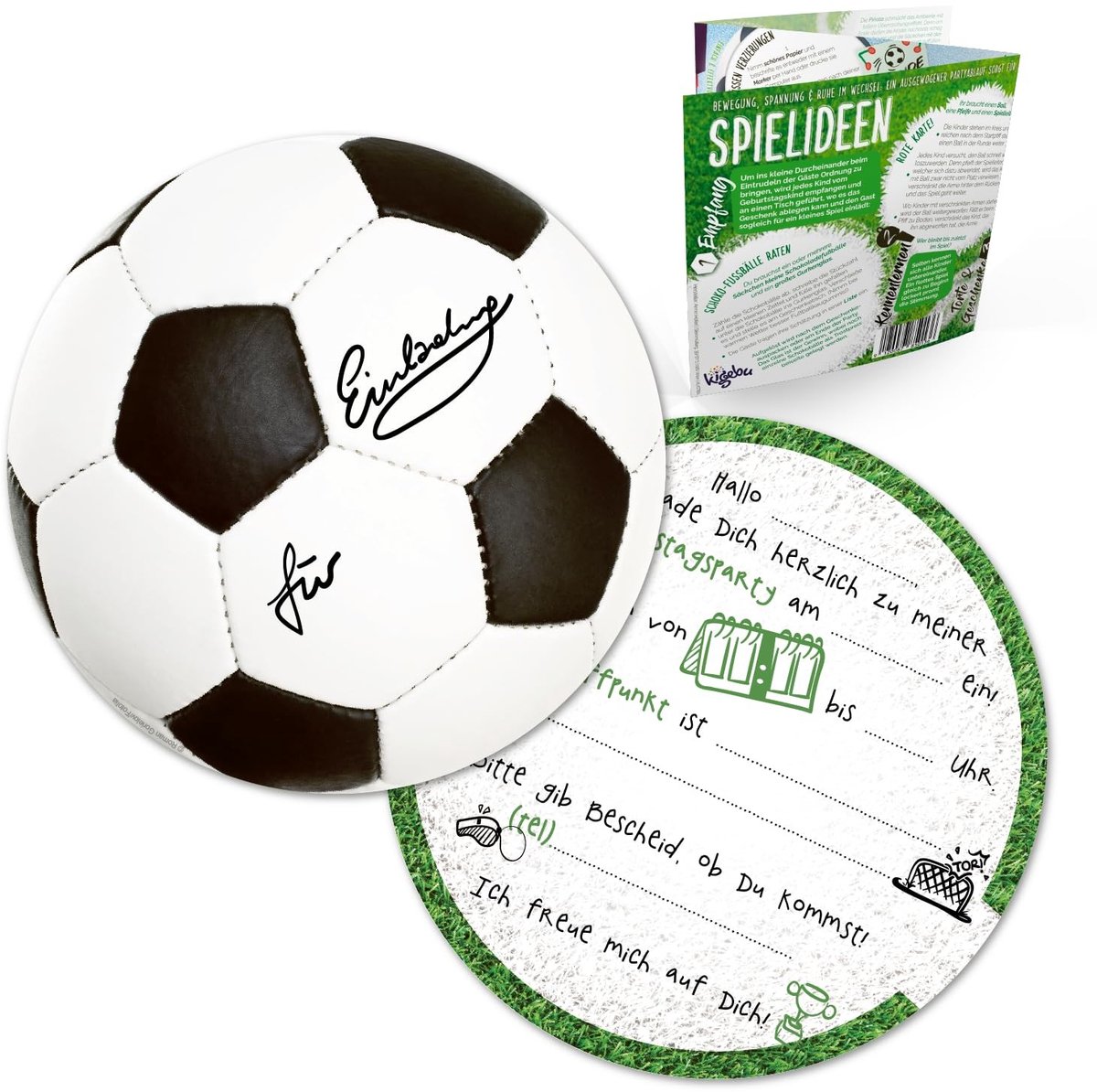 Dailygoods- Uitnodigingskaarten Voetbal - 12 Stuks - 400 g/m² - Kinderverjaardag - Rond 14,8 cm - Perfect voor Voetballiefhebbers - Verjaardagskaarten
