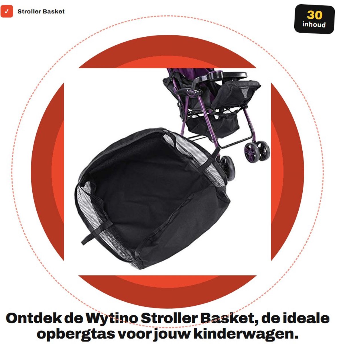 Dailygoods- Kinderwagenmand Stevig en Duurzaam - Opbergtas - Organizer - Draagbaar - Lichtgewicht - Geschikt voor Veel Kinderwagens