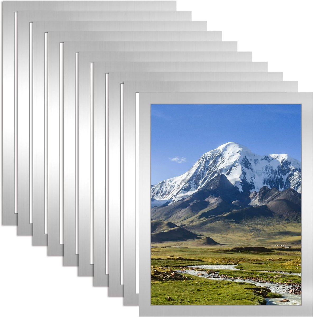 Dailygoods - 10 stuks magnetische fotolijsten A4 zelfklevend, informatielijst, zilver, zelfklevend magneetframe, zacht, waterdicht, van pvc, opvouwbare documentenlijst, voor posters, notities, schilderijen