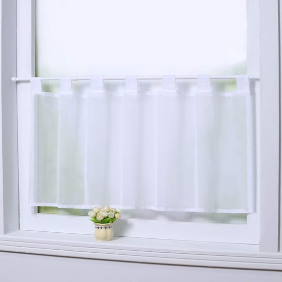 Eva Gordijn, lussen, zonder boren, stang van polyester, transparant, kort, decoratie voor slaapkamer, keuken, 1 stuk, wit, h x b 45 x 90 cm van EVA. — afbeelding 4