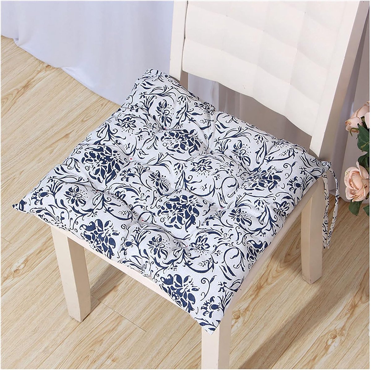 stoelkussens, comfortabele eetkamerstoelen kussen, stoelkussens met banden stoelkussens, 9 steekkussens, vierkante stoelkussens, binnen/buiten vierkante stoelkussens, multicolor -blauwe bloem 40x40cm