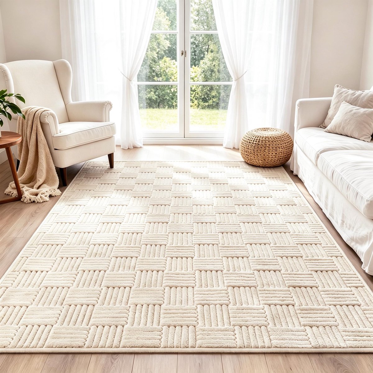 Zachte Onderhoudsvriendelijke Wasmachine-vriendelijke Vloerkleed, Antislip Korte Pool Vloerkleden, Beige Vloerkleed voor Woonkamer, Slaapkamer (Beige, 160 x 230 cm)