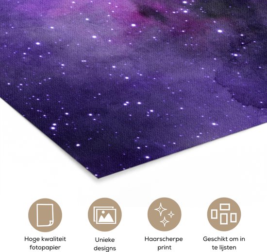 Poster 120x180 cm - Waterverf - Sterren - Paars - Posters - Kamer decoratie - Wanddecoratie woonkamer - Muurdecoratie slaapkamer XXL