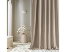 Aura Schuifgordijn met zilveren ringen, 180 x 280 cm breed x hoogte, modern gordijn, voor woonkamer, slaapkamer, beige, 1 stuks