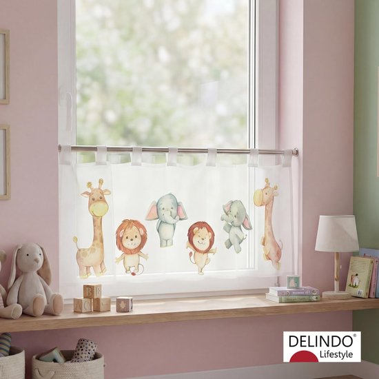 Vitragegordijn Afrikaanse dieren, gordijn voor jongens en meisjes, 45 x 120 cm, moderne transparante bistrogordijn voor de kinderkamer — afbeelding 2