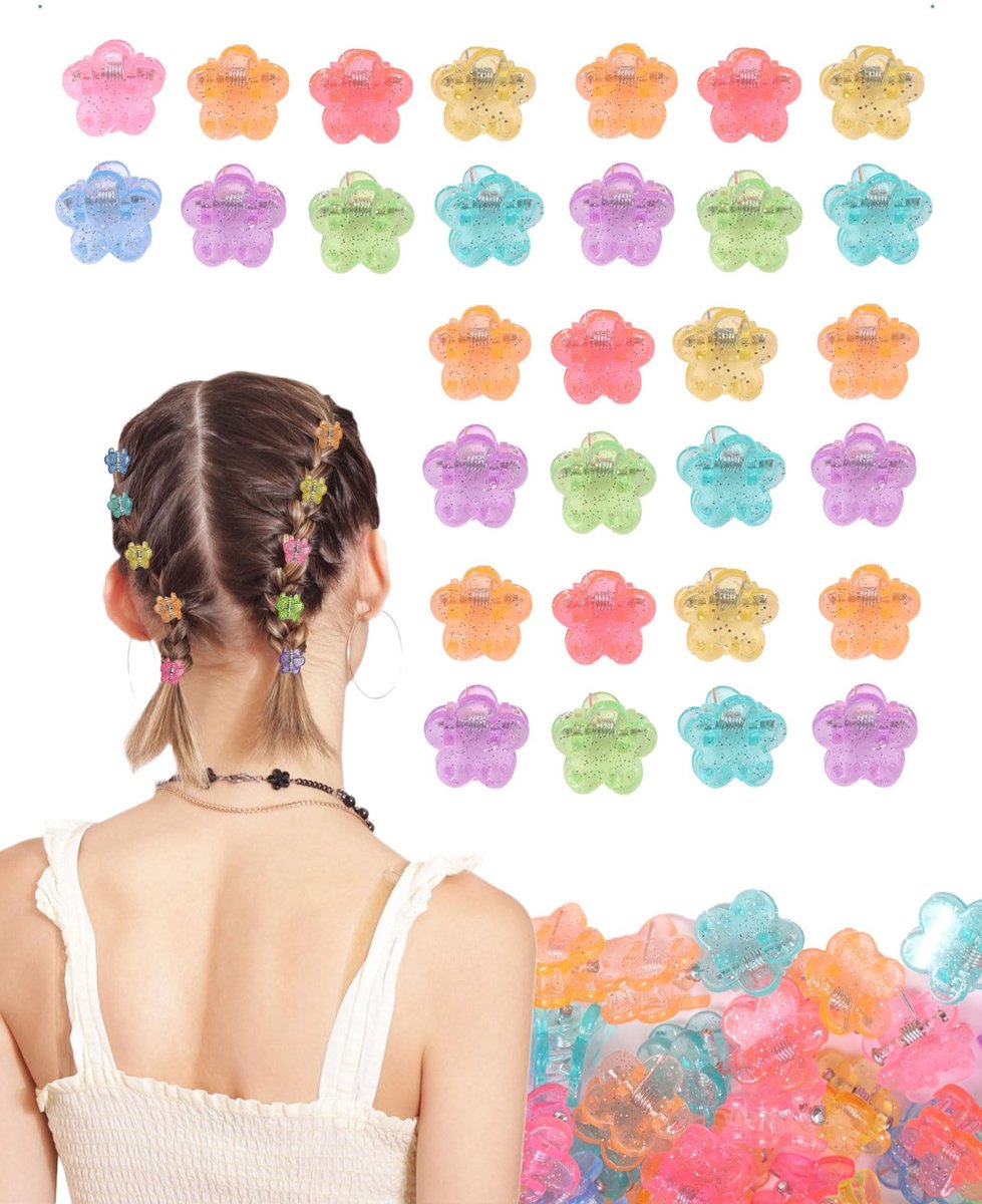 Dailygoods - 30 stuks Bloem Glanzende kleuren Mini Kleine haarspeld Hawaïaanse bloem Bananenspeld, bloemenhaarspelden Haaraccessoires Accessoires voor krullen, paardenstaarten en knotjes