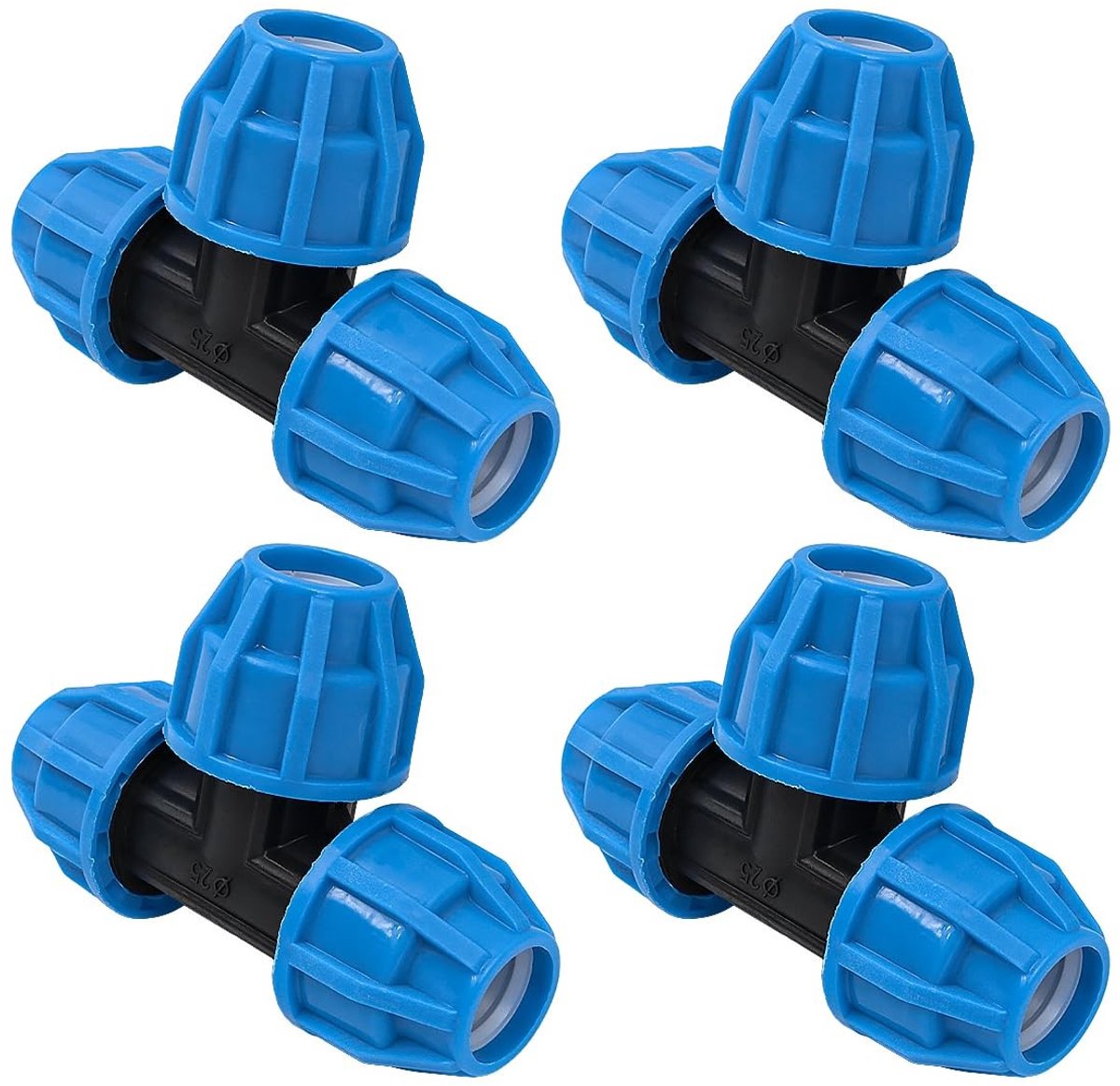 Dailygoods- Pijpfitting 25mm T-type - 4 Stuks - PE Koppeling - Waterdicht - Weerbestendig - Hoge druk tot 16 bar - Ideaal voor irrigatiesystemen - Buisconnector
