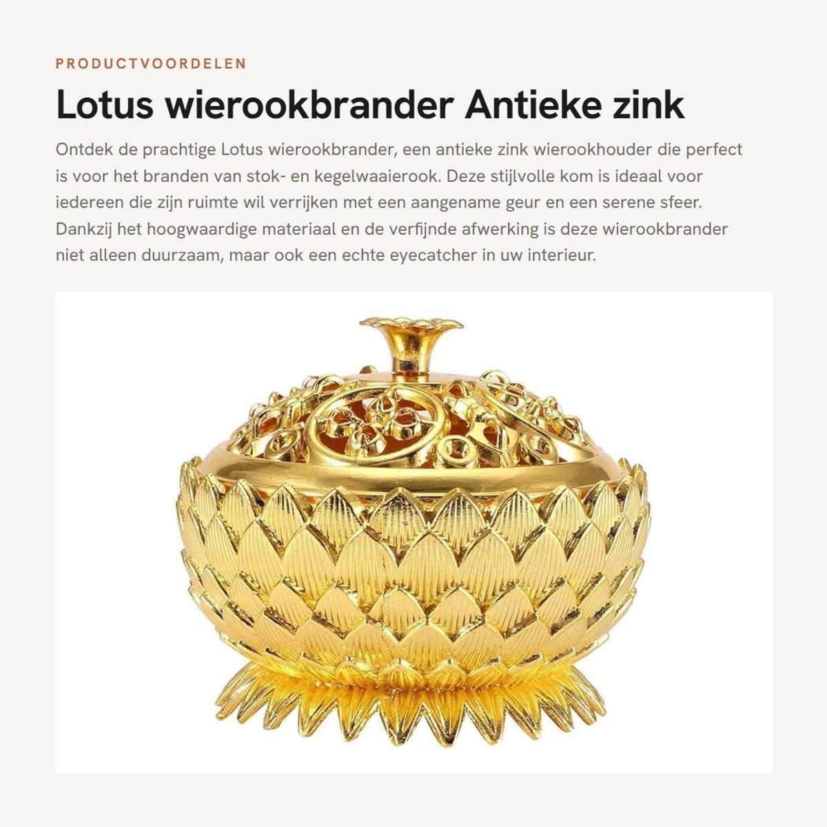 Dailygoods - Lotus wierookbrander - Antieke zink wierookhouder - Duurzaam design - Goud - Stok en kegel wierook - Perfect voor meditatie - Compact for...