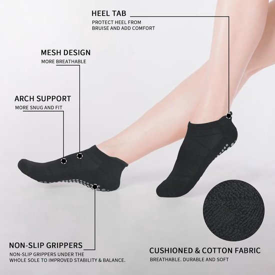 Sokken voor dames en heren, anti-slip pilatesokken maat 4-8 9-12, valpreventie enkelsokken voor hardlopen, ballet, dansen, ziekenhuis, thuistraining, yoga, fitness. — afbeelding 2