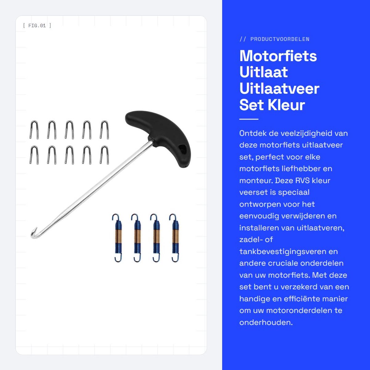 Dailygoods- Uitlaat RVS Kleur Veerset - Motorfietsuitlaatpijp - Installatie Haak - 4 Veren - 8 Ophangoren - Geschikt voor Scooters/ATV's - Uitlaatveer
