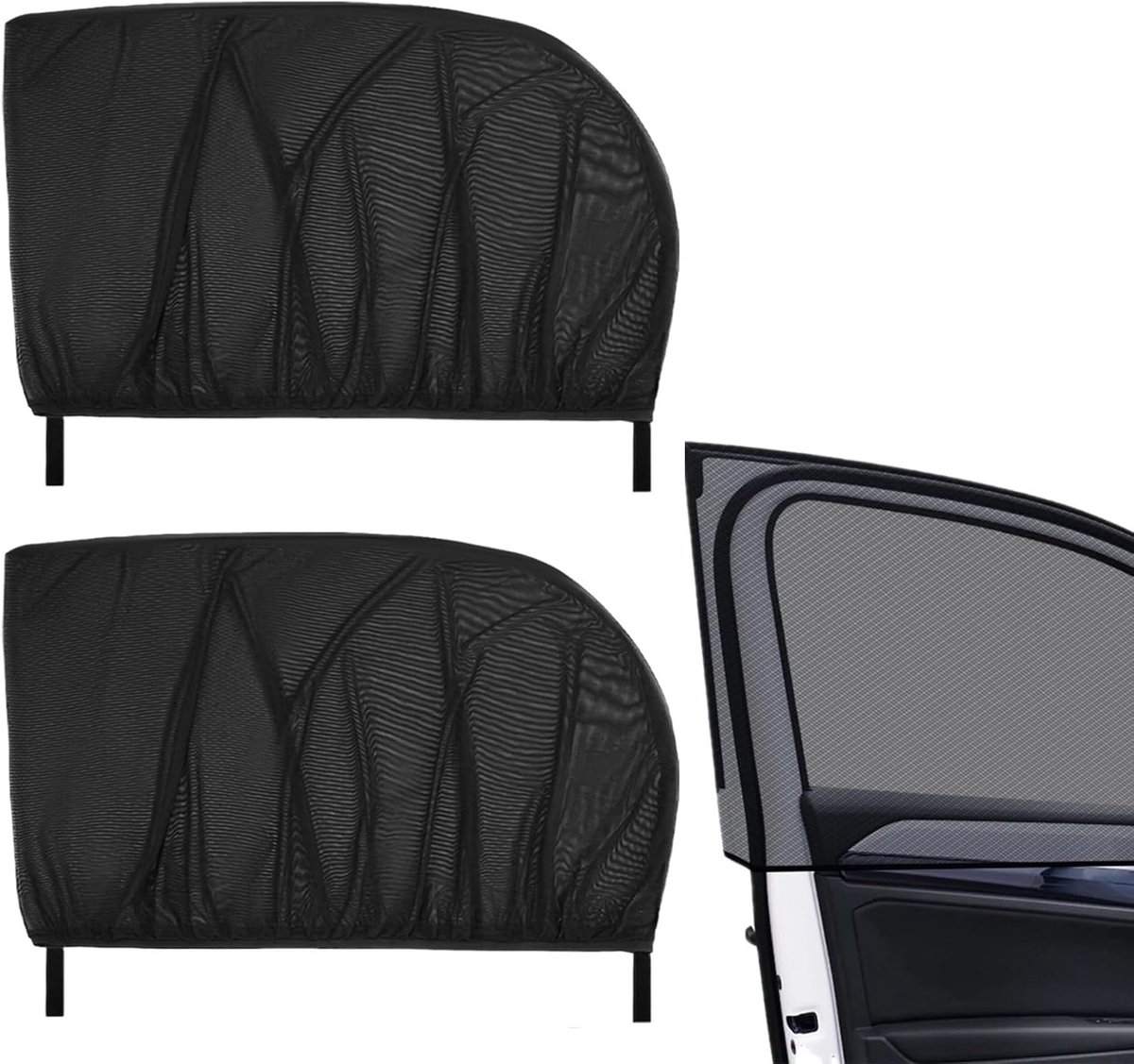 2 Stuks Auto Zonnescherm, Zijraam Muggennet Ademend Gaas Universeel Elastisch Autoraamscherm voor Kinderen en Huisdieren Geschikt voor Meeste Auto’s Camping en Dagelijks Gebruik
