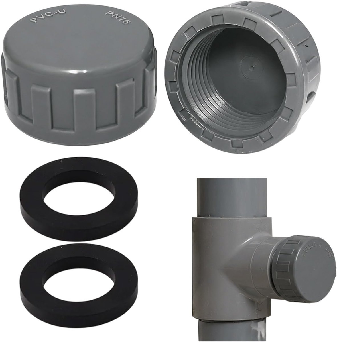 2 x blinde stoppen 1 inch van pvc, schroefdraaddop voor sanitair en tuin, sifon afsluitdop, geschikt als Gardena eindstuk en Gardena afsluitstop alternatief, 32 mm met afdichting